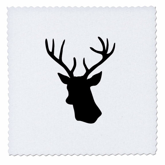 3dRose, Black Deer head silhouette on white. Modern stag with antlers shadow, 14x14 inch quilt square