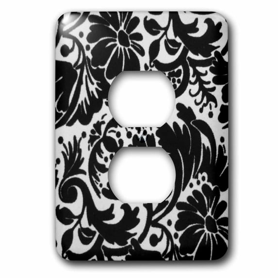 3dRose, Black Floral On White, 2 plug outlet cover