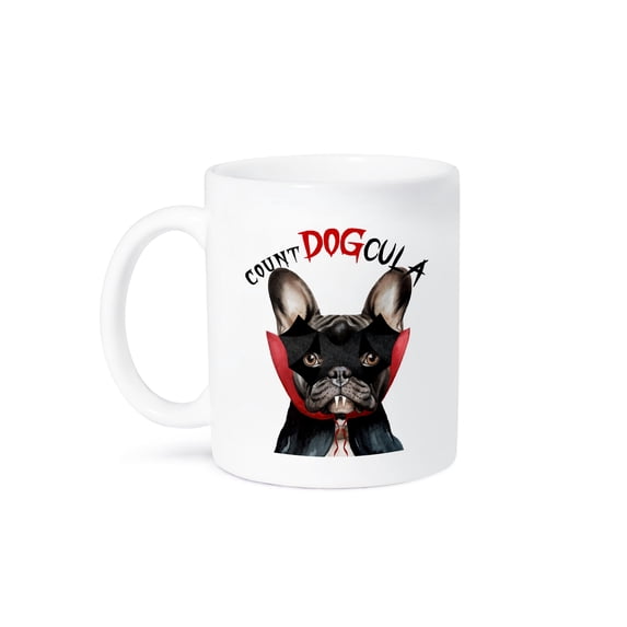 3dRose, Black French Bulldog in a Halloween costume makes a Frenchie vampire, 15oz Mug