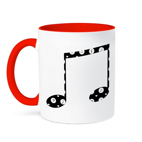 3dRose, Black Musical Note music theme art, 15oz Two-Tone Red Mug