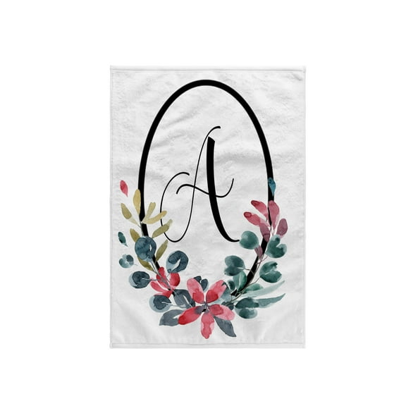 3dRose, Black Oval Frame, Pink and Blue Watercolor Floral, Monogram Initial A, 15x22 Hand Towel