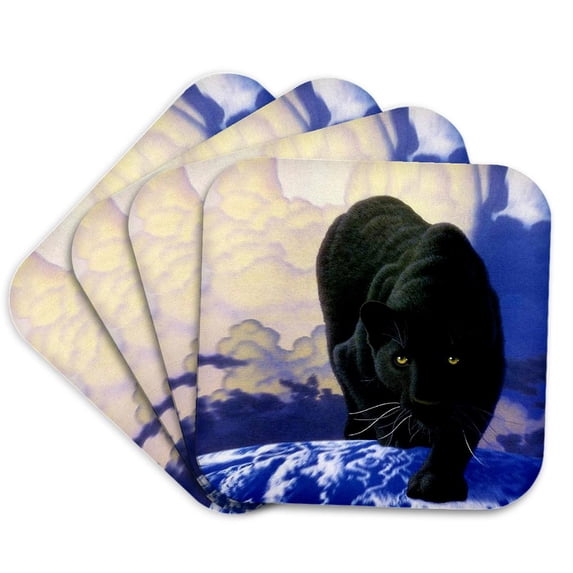 3dRose, Black Panther, set of 4 Coasters - Soft