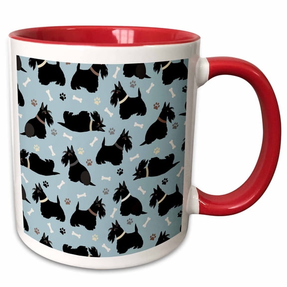 3drose, Black Scottie Dog Pattern Scottish Terrier, 15oz Two-tone Red Mug