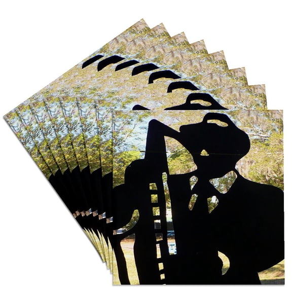 3dRose, Black Silhouette Of Man n Horn I Call All About Jazz, Set of 8 Ceramic Tile Coasters