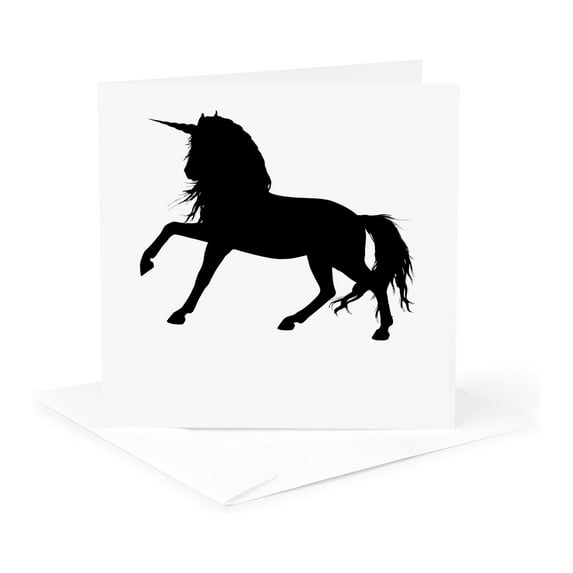 3drose, Black Unicorn White Background Fantasy Symbol Sign Horse Pony, 1 Greeting Card with Envelope