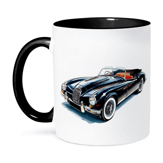 3dRose, Black Vintage Jaguar Car, 11oz Two-Tone Black Mug