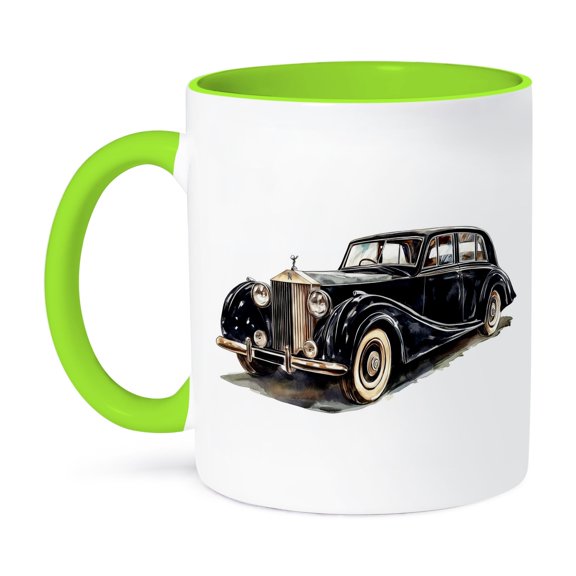 3dRose, Black Vintage Limousine Car, 11oz Two-Tone Green Mug