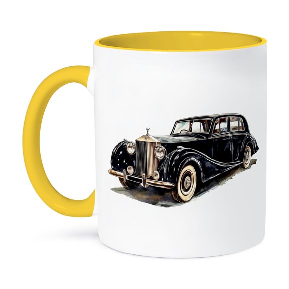 3dRose, Black Vintage Limousine Car, 11oz Two-Tone Yellow Mug