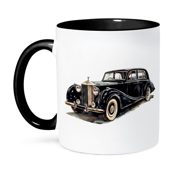 3dRose, Black Vintage Limousine Car, 15oz Two-Tone Black Mug