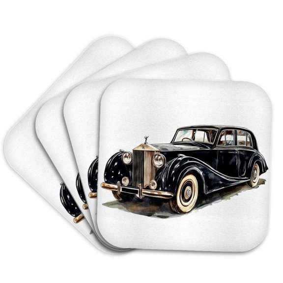 3dRose, Black Vintage Limousine Car, Set of 4 Coasters - Soft