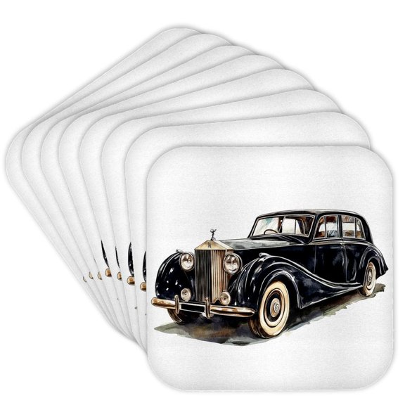 3dRose, Black Vintage Limousine Car, Set of 8 Coasters - Soft