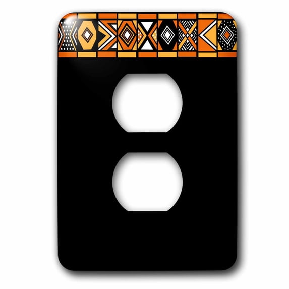 3dRose, Black Yellow and Orange African Pattern - Art of Africa Inspired by Zulu Beadwork Geometric designs, 2 plug outlet cover