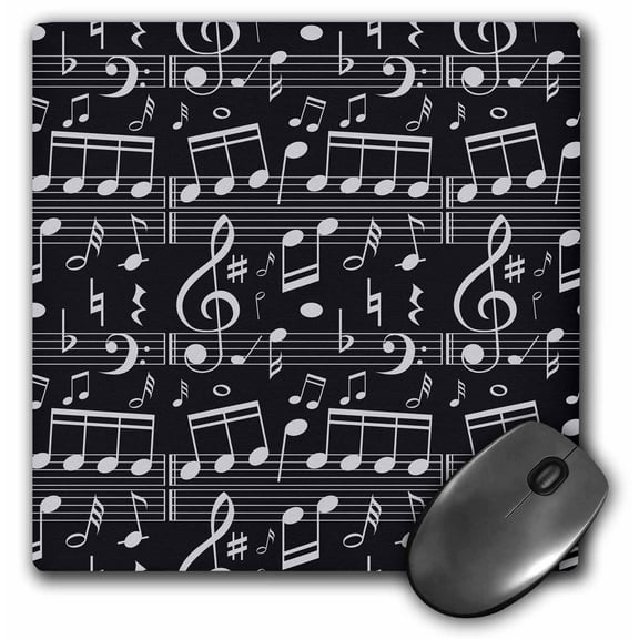 3dRose, Black and Gray Musical Notes Pattern, MousePad