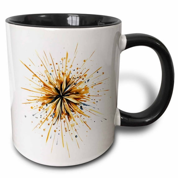 3drose, Black and Image of Gold New Years Eve Firework, 11oz Two-tone Black Mug
