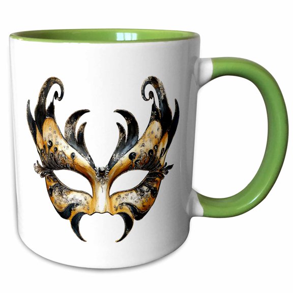 3drose, Black and Image of Gold New Years Eve Masquarade Mask, 11oz Two-tone Green Mug