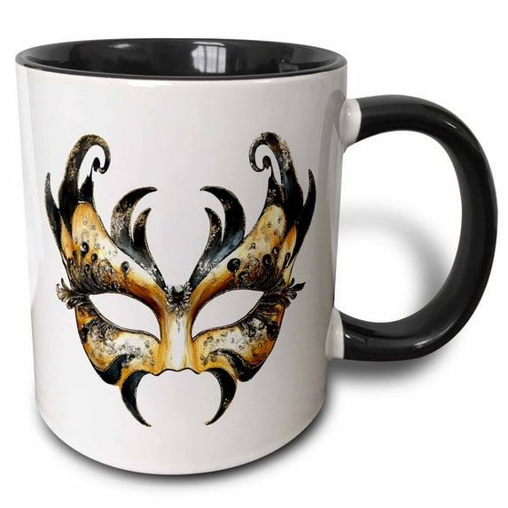 3drose, Black and Image of Gold New Years Eve Masquarade Mask, 15oz Two-tone Black Mug