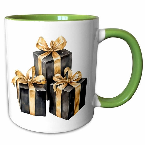 3drose, Black and Image of Gold New Years Eve Gifts, 15oz Two-tone Green Mug