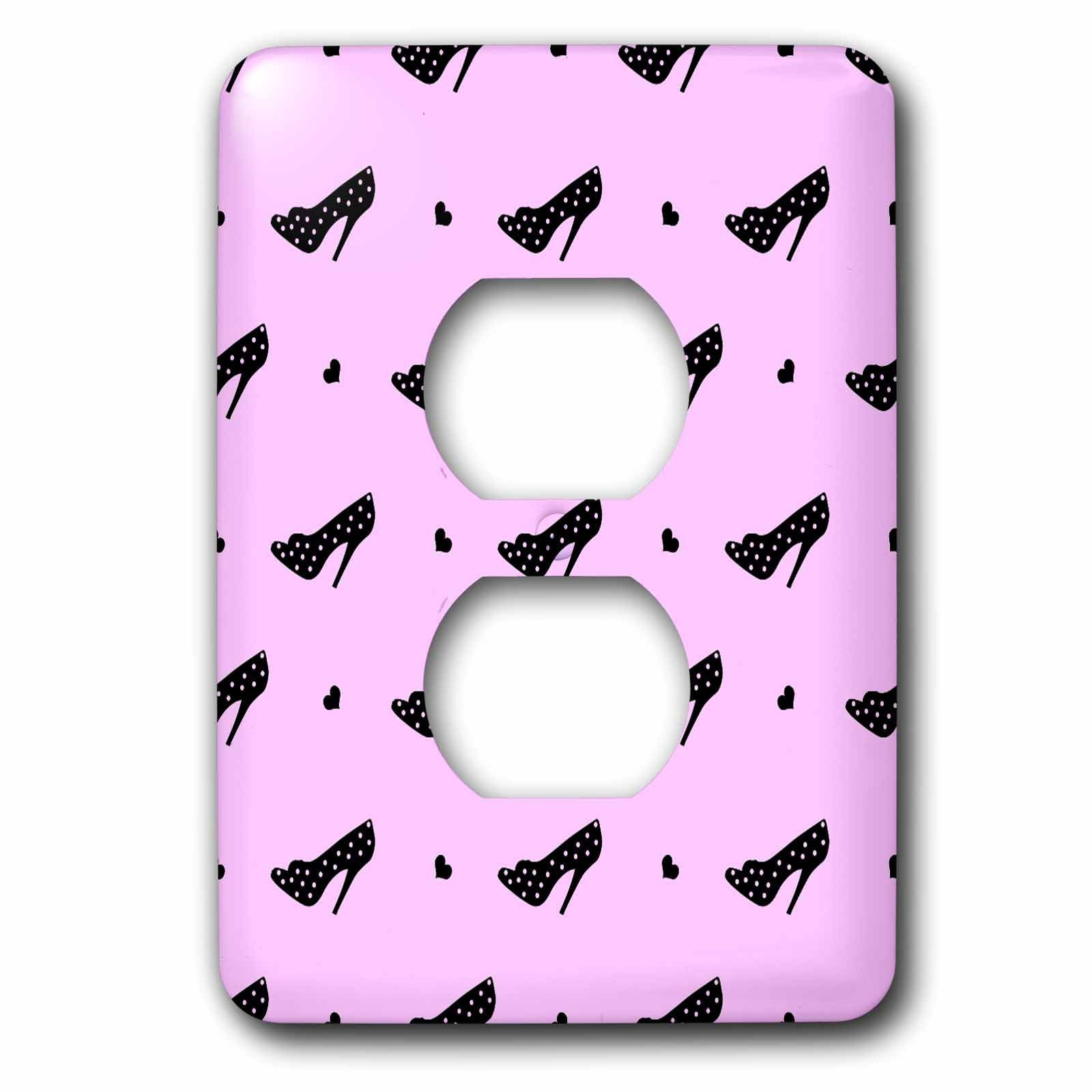 3dRose, Black and Pink High Heels and Hearts- Fashion Art, 2 plug outlet cover