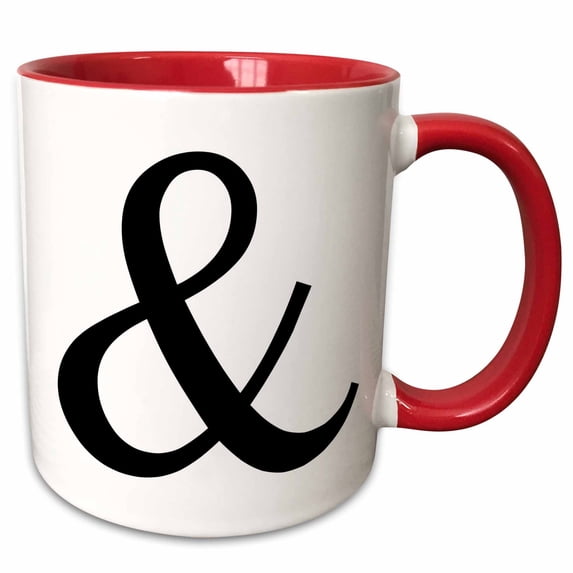 3drose, Black and White Ampersand Typography, 11oz Two-tone Red Mug