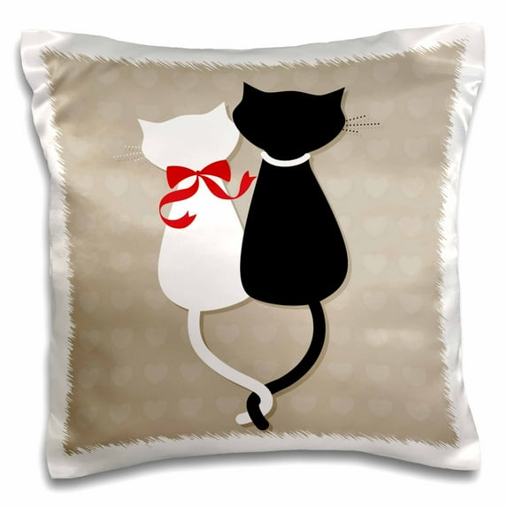 3dRose, Black and White Cartoon Cats in Love, 16x16 inch Pillow Case
