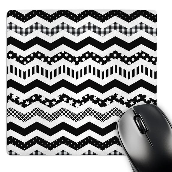 3dRose, Black and White Chevron zigzag pattern with a twist patterned zig zags, MousePad