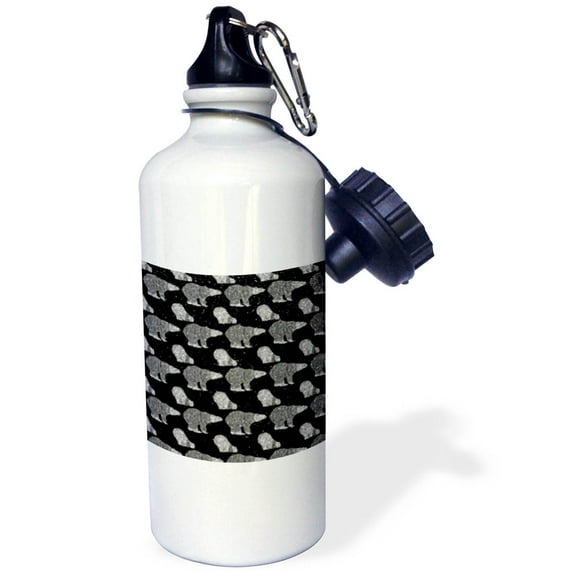 3dRose, Black and White-Cool Winter Animal Polar Bear and Xmas Snow Pattern, Flip Straw 21oz Water Bottle