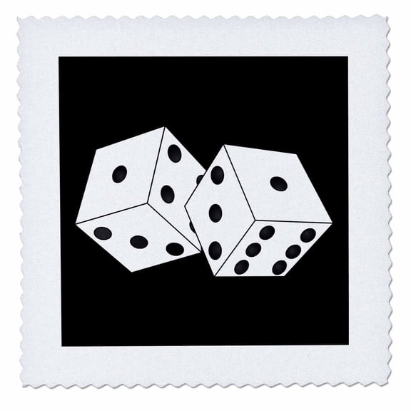 3dRose, Black and White Die - Dice with Black Background, 8x8 inch quilt square