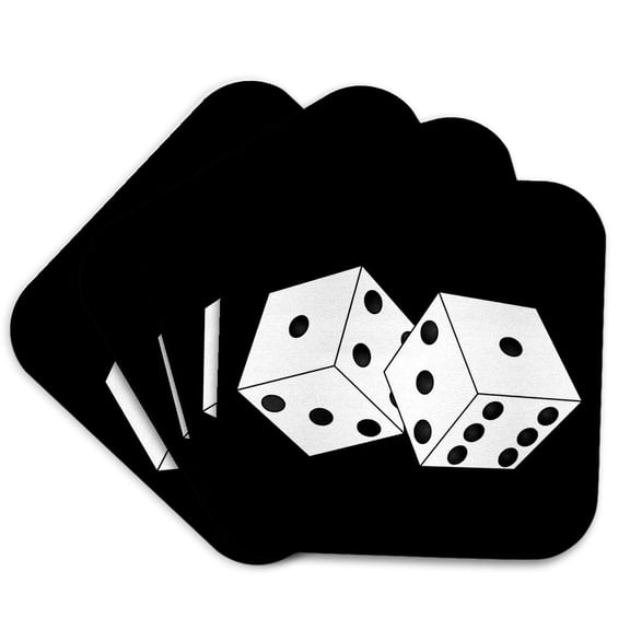 3dRose, Black and White Die - Dice with Black Background, Set of 4 Coasters - Soft