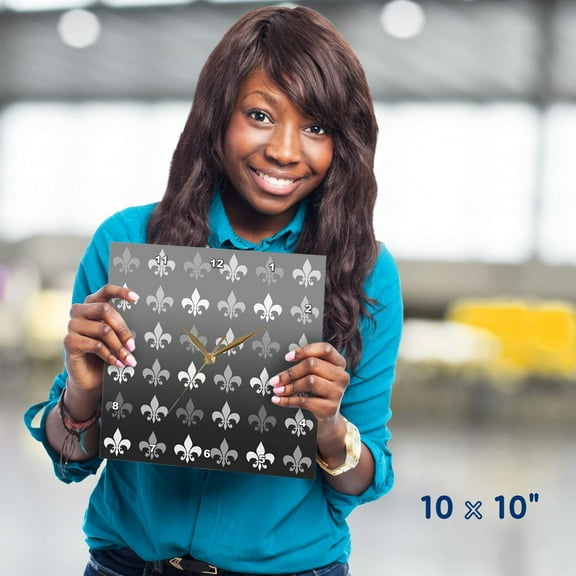 3dRose, Black and White Fleur de lis - Retro Art - Vintage French, 10x10 Wall Clock