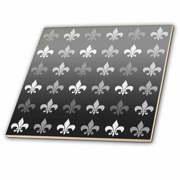3dRose, Black and White Fleur de lis - Retro Art - Vintage French, 12 Inch Ceramic Tile