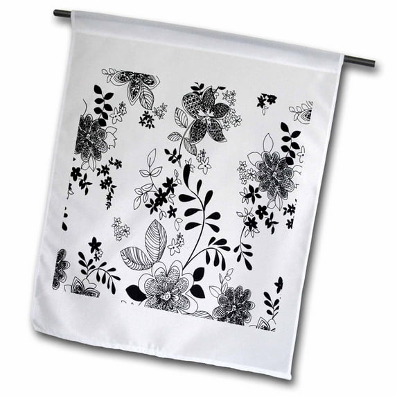 3dRose, Black and White Floral, 12 x 18 inch Garden Flag