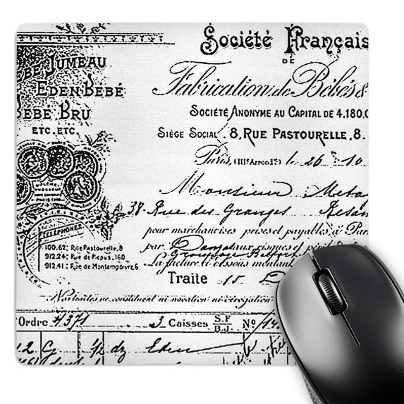 3dRose, Black and White French script typography vintage, MousePad