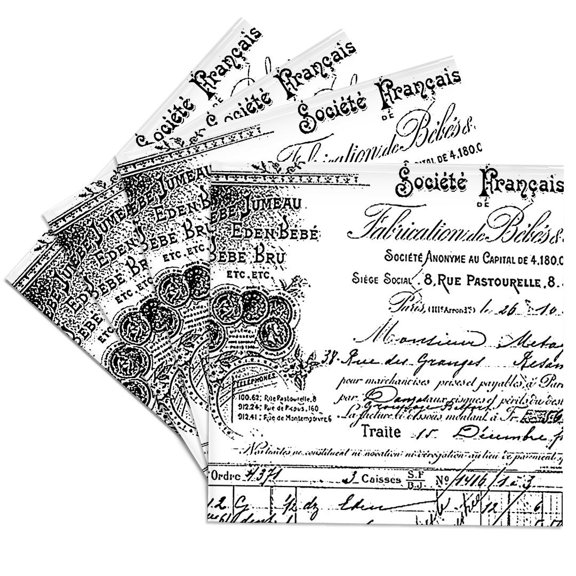 3dRose, Black and White French script typography vintage, Set of 4 Ceramic Tile Coasters