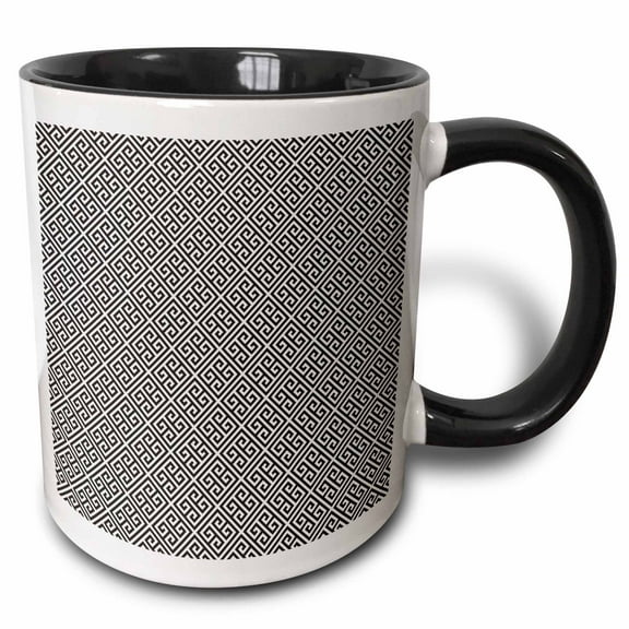 3drose, Black and White Greek Key Pattern, 15oz Two-tone Black Mug