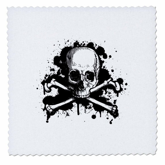 3dRose, Black and White Grunge Skull and Crossbones with Drips and Splats, 12x12 inch quilt square