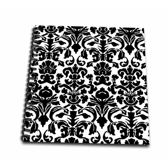 3dRose, Black and White Intricate detailed and fancy Damask Pattern - Classic Classy Elegant and Stylish, Mini Notepad 4 x 4 inch