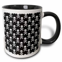 3drose, Black and White Skull and Crossbones Pattern, 11oz Two-tone Black Mug