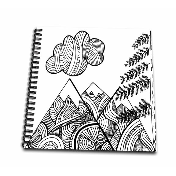 3dRose, Black and White Patterned Mountain Scene, Mini Notepad 4 x 4 inch