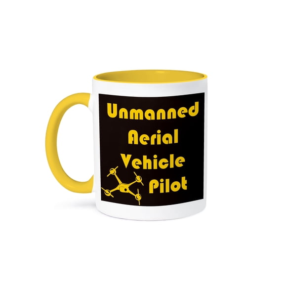 3dRose, Black and Yellow Drone for Uav Pilot, 11oz Two-Tone Yellow Mug