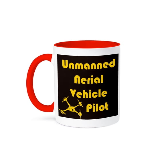 3dRose, Black and Yellow Drone for Uav Pilot, 15oz Two-Tone Red Mug