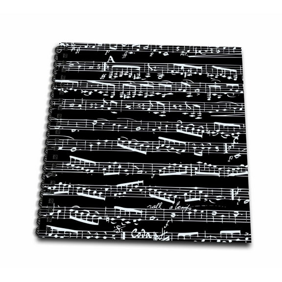 3dRose, Black and white Musical notes - stylish sheet music - piano notation - contemporary musician gifts, Memory Book 12 x 12 inch