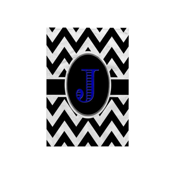 3dRose, Black and white chevron monogram blue initial J, 15x22 Hand Towel