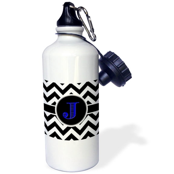 3dRose, Black and white chevron monogram blue initial J, 21 oz Sports Water Bottle