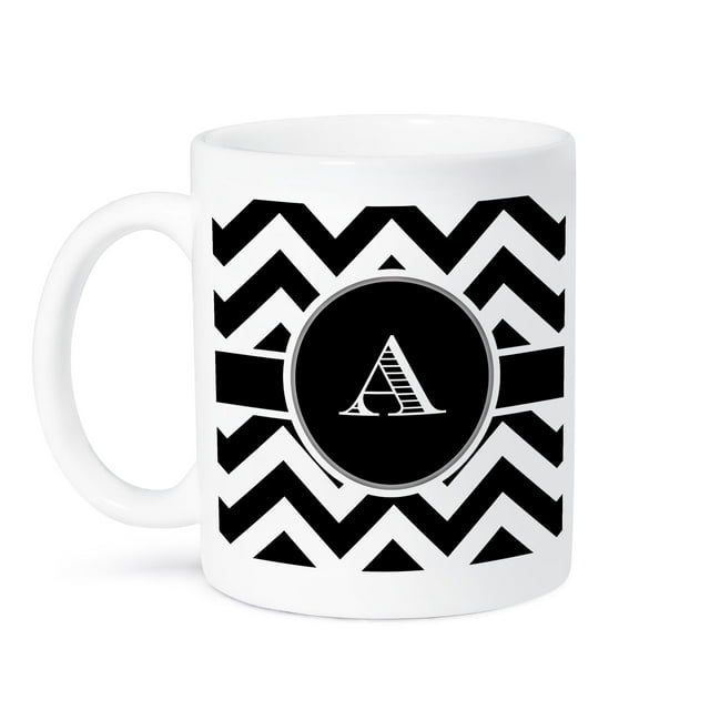 3dRose, Black and white chevron monogram initial A, 15oz Mug