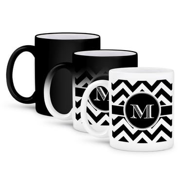 3dRose, Black and white chevron monogram initial M, 11oz Magic Transforming Mug