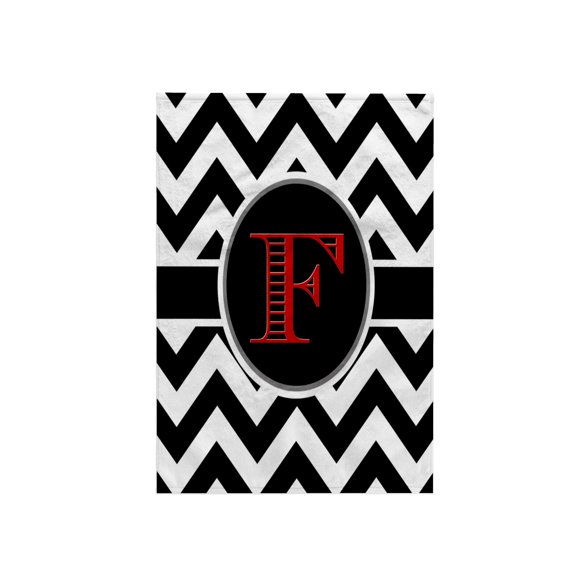 3dRose, Black and white chevron monogram red initial F, 15x22 Hand Towel