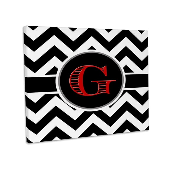 3dRose, Black and white chevron monogram red initial G, Museum Grade Canvas Wrap 14x11