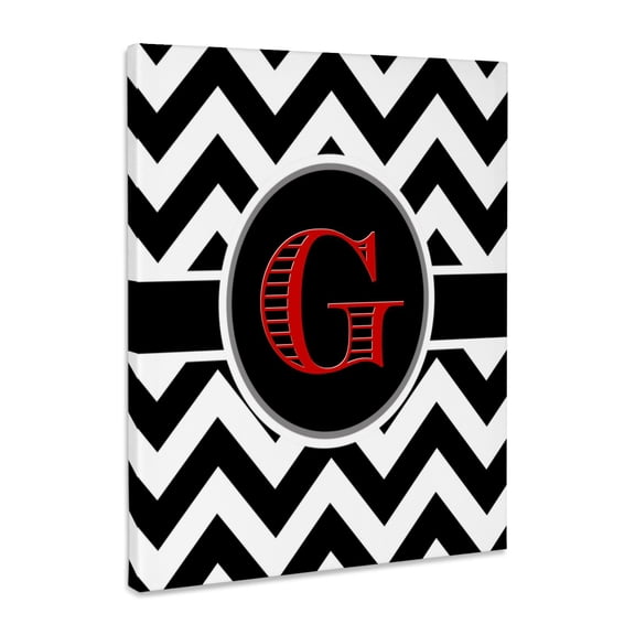 3dRose, Black and white chevron monogram red initial G, Museum Grade Canvas Wrap 8x10