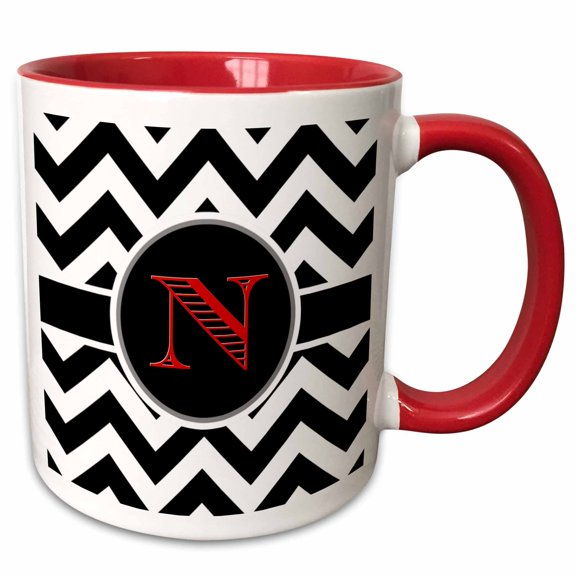 3drose, Black and White Chevron Monogram Red Initial N, 11oz Two-tone Red Mug
