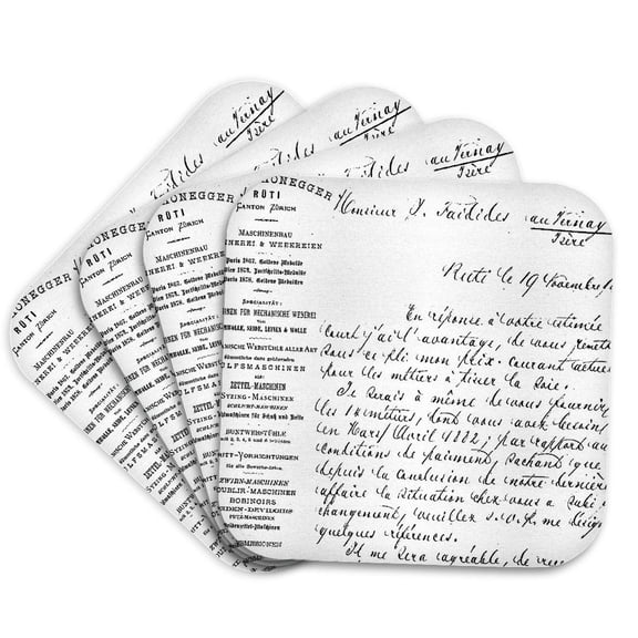 3dRose, Black and white french script vintage art, set of 4 Coasters - Soft